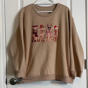 SHEIN Tan Sweatshirt with Festive Dog Print